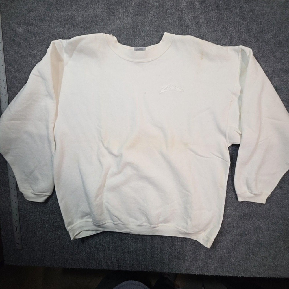 Vintage Zubaz Sweatshirt Mens Large White Fleece Crew Neck Pullover USA 90s